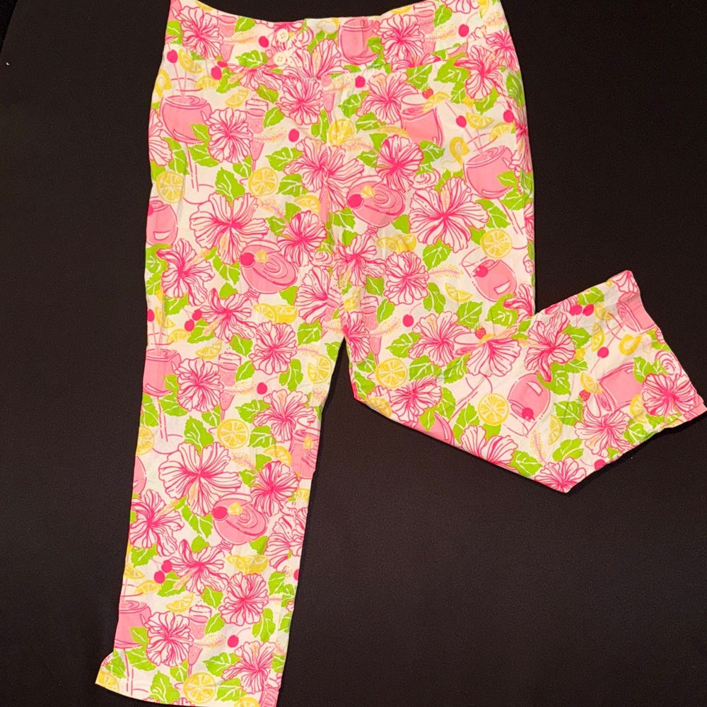 EUC - Lilly Pulitzer Cropped Floral and Cocktail Pink and Green Pants